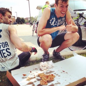 Kevin rejoicing over a rare treat along the ride!