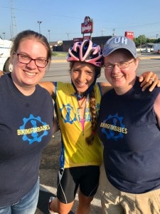 Mariclare, left, and Erin, right, with teammate Stacy