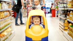 kids in a shopping cart